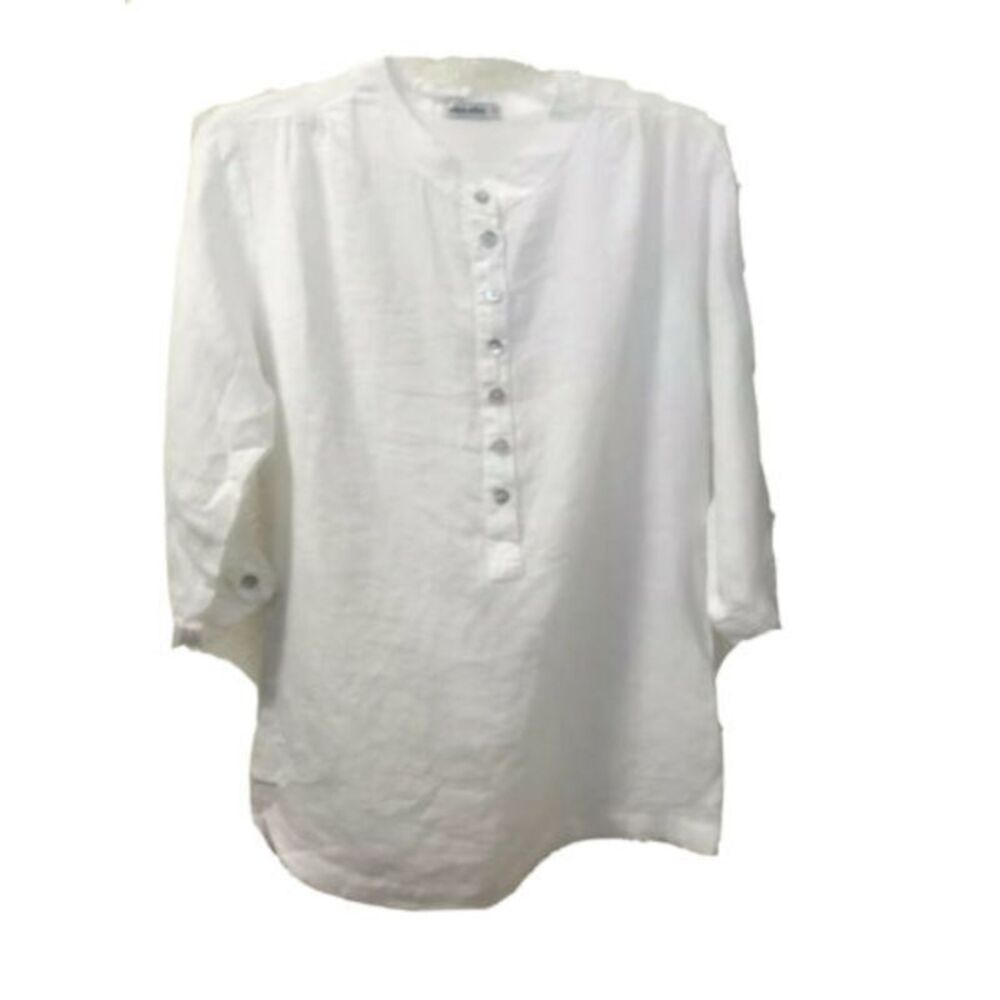 ALLEN ALLEN Womens White 3/4 Sleeve Crew Neck Top Plus 2X